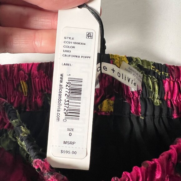 NWT Alice + Olivia Elza Godet Silk Maxi Skirt Black Pink California Poppy 0 - Picture 14 of 16